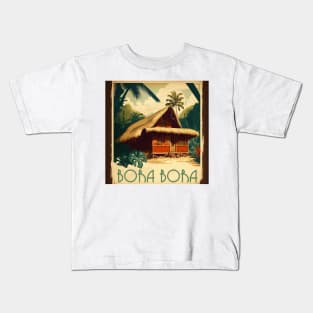 Bora Bora Hut Vintage Travel Art Poster Kids T-Shirt